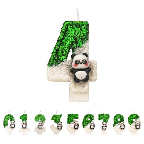 Panda Geburtstagskerzen 4 Zahlen, 3D Grün weiß 4st Geburtstagskerzen für Kuchen, handgemachte Glitter glänzend Geburtstag Kuchentopper - Perfekt für Thematische Geburtstagsfeiern von DTXLX