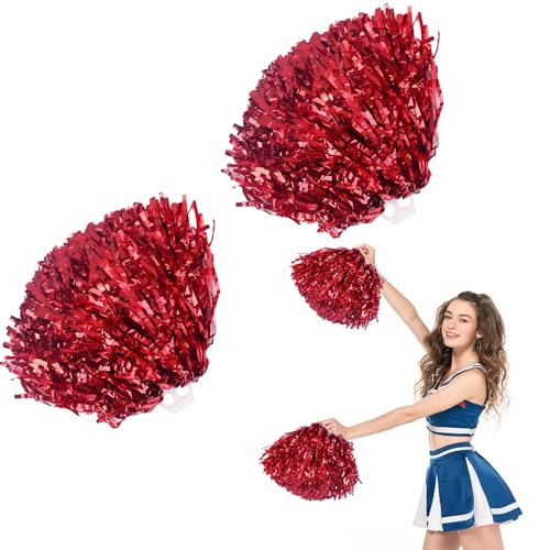 Cheerleader Pompons Handblumen, 2 Stück Cheerleading Pompons, Metallfolie Cheerleading Pom Poms, Cheer Poms mit Griff, für Ballspiele, Tänze, WM-Fußballfans Jubeln Kinder Erwachsene von DTXYBC