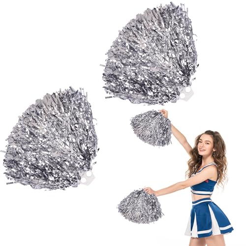 Cheerleader Pompons Handblumen, 2 Stück Cheerleading Pompons, Metallfolie Cheerleading Pom Poms, Cheer Poms mit Griff, für Ballspiele, Tänze, WM-Fußballfans Jubeln Kinder Erwachsene von DTXYBC