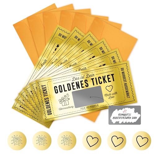 DTXYBC 6 Set Goldenes Ticket Gutschein Rubbel, Gutschein Selber Ausfüllen mit Rubbelaufkleber, Goldenes Ticket Rubbellose, Selber Machen Rubbelkarte, Geschenke für Kinogutschein, Geburtstagsgeschenk von DTXYBC