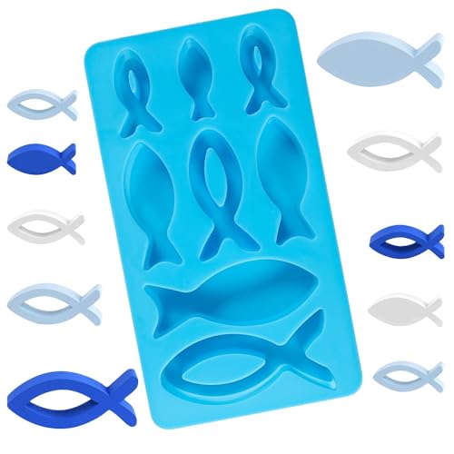 Silikonform Fisch, Kommunion Deko Silikonform mit 8 Gittern, silikonform kommunion, silikonform taufe, Silikonform Gießform Fische für Schokolade, Kuchen, Pudding, Seife von DTXYBC