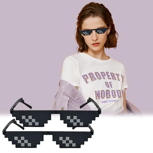 DTYGUIXE 2 Stück Pixel Mosaik Brille, Party Pixelbrille, Coole Sonnenbrille, MLG Brille, Lustige Brillen, Mosaik Sunglasses, Unisex Pixelated Sonnenbrille für Kostümpartys, Weihnachten, Halloween von DTYGUIXE