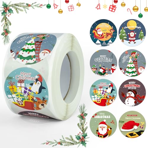 DTYGUIXE 500 Stück Weihnachtsaufkleber, Rund Weihnachtsaufkleber Rolle, Frohe Weihnachten Etiketten Abdichtung Geschenkaufkleber, Weihnachtliche Aufkleber für Bastelarbeiten, Fotoalben, Sammelalben von DTYGUIXE