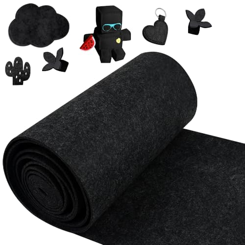 DTYGUIXE Filzmatte Filzrolle Filzstoff Filz Matten 30cm x 300cm x 3mm Filzmatten zum Zuschneiden Polyester Filz für DIY Aufbewahrungstasche Patchwork Nähen Basteln Handwerken Dekoration (Schwarz) von DTYGUIXE