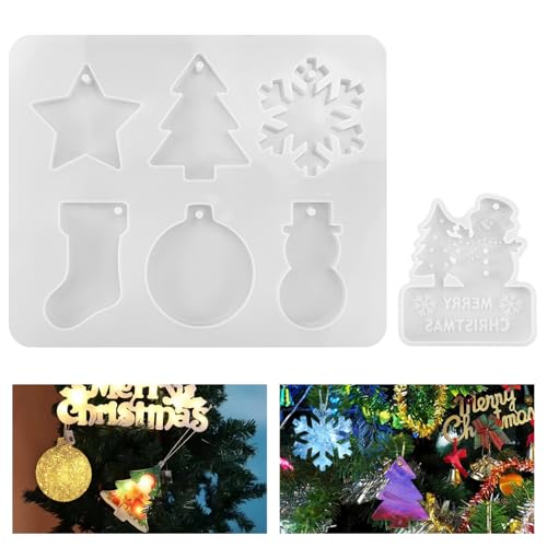 DTYGUIXE Weihnachten Resin Silikonform, 2 Stück Weihnachten Harz Gießform-7 Muster Epoxidharz Formen Schneeflocken Silikonform Weihnachten Anhänger Epoxidharz Form für Ornamente DIY Basteln Zubehör von DTYGUIXE