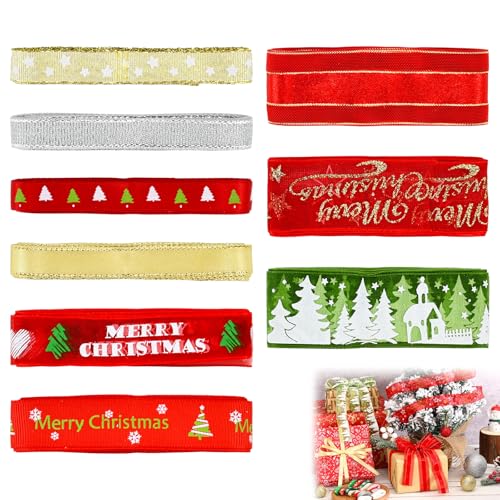 DYTGUIXE 9 Rollen Weihnachtsbänder, Weihnachten Geschenkband, Schleifenband Hochzeit, 3 Größen Ripsband, Deko Stoffband, Satinband, Weihnachten Dekobänder für Geschenkboxen, Taschen und Vasen, Karten von DTYGUIXE