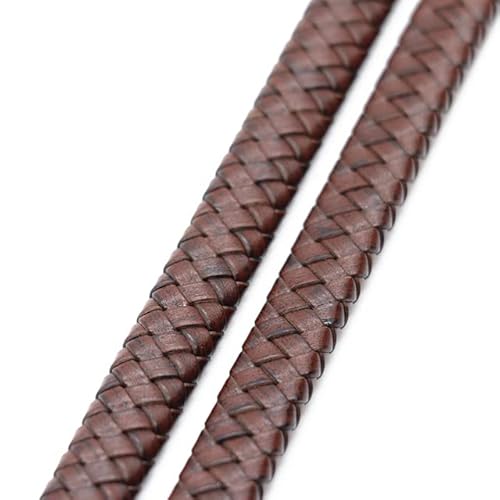 DUAE 0,5/1 Meter Vintage Schwarz Braun echtes geflochtenes Lederband 8mm 10mm 12mm flaches Lederband zur Armband-Schmuckherstellung von DUAE