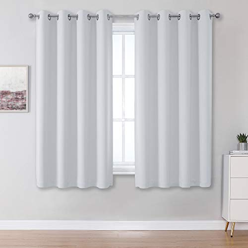 DUALIFE Grauweiße Vorhänge für kleine Fenster, wärmeisoliert, Fensterbehandlung, Verdunkelungsvorhang für Schlafzimmer/Wohnzimmer, 132 x 114 cm Länge, Set mit 2 Paneelen mit Ösen oben von DUALIFE