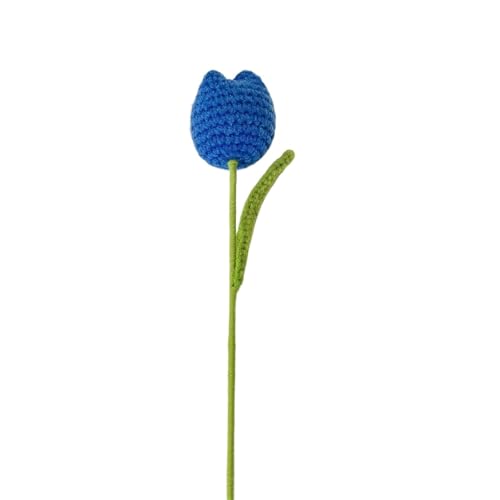 DUANGYMM Häkelblume, Gestrickte Blumen, 1PCS Tulpen Gefälschte Blumen Bouquet Hochzeit Dekoration Hand Häkeln Woven Bouquet Hause Tabelle Desktop Decor(Dark Blue) von DUANGYMM