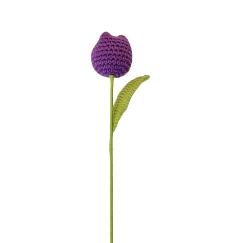 DUANGYMM Häkelblume, Gestrickte Blumen, 1PCS Tulpen Gefälschte Blumen Bouquet Hochzeit Dekoration Hand Häkeln Woven Bouquet Hause Tabelle Desktop Decor(Deep Purple) von DUANGYMM