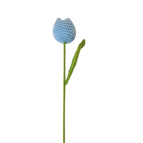 DUANGYMM Häkelblume, Gestrickte Blumen, 1PCS Tulpen Gefälschte Blumen Bouquet Hochzeit Dekoration Hand Häkeln Woven Bouquet Hause Tabelle Desktop Decor(Light Blue) von DUANGYMM