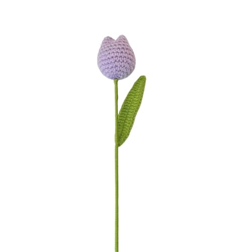 DUANGYMM Häkelblume, Gestrickte Blumen, 1PCS Tulpen Gefälschte Blumen Bouquet Hochzeit Dekoration Hand Häkeln Woven Bouquet Hause Tabelle Desktop Decor(Light Purple) von DUANGYMM