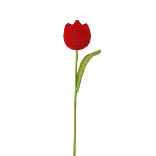 DUANGYMM Häkelblume, Gestrickte Blumen, 1PCS Tulpen Gefälschte Blumen Bouquet Hochzeit Dekoration Hand Häkeln Woven Bouquet Hause Tabelle Desktop Decor(Red1) von DUANGYMM