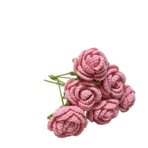 DUANGYMM Häkelblume, Gestrickte Blumen, 6 stücke Handgemachte Gestrickte Rose Künstliche Blumen Geflochtene Gefälschte Blume Häkeln Bouquet Dekoration Ornament Tisch(Pink) von DUANGYMM