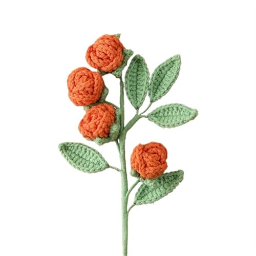 DUANGYMM Häkelblume, Gestrickte Blumen, Kreative handgemachte Häkelblumen aus Baumwolle for Stricken, DIY-Kunstblumen, Heimdekoration, einfarbig, mehrköpfiger Rosenstrauß(Orange) von DUANGYMM