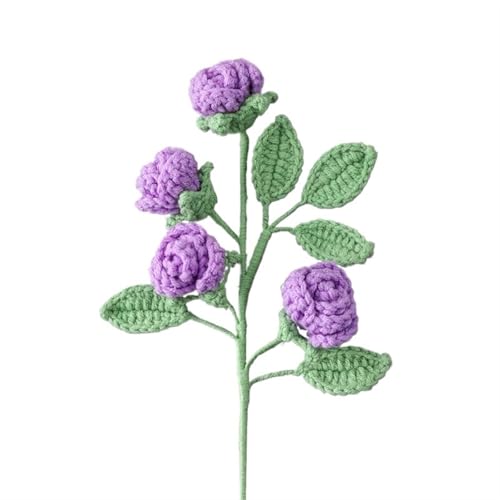 DUANGYMM Häkelblume, Gestrickte Blumen, Kreative handgemachte Häkelblumen aus Baumwolle for Stricken, DIY-Kunstblumen, Heimdekoration, einfarbig, mehrköpfiger Rosenstrauß(Purple) von DUANGYMM