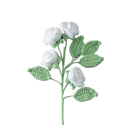 DUANGYMM Häkelblume, Gestrickte Blumen, Kreative handgemachte Häkelblumen aus Baumwolle for Stricken, DIY-Kunstblumen, Heimdekoration, einfarbig, mehrköpfiger Rosenstrauß(White) von DUANGYMM