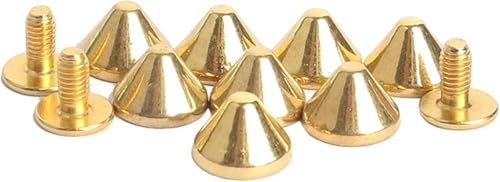 DUANGYMM Ledernieten, 100 Stück 9x6mm goldene Flache Kegel-Legierung Spike Screwback Nieten Leder Handwerk Nieten DIY Kleidung Taschen Zubehör von DUANGYMM