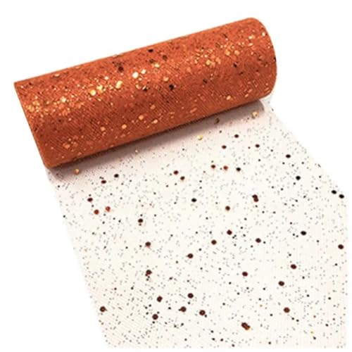 DUANSIYU TüLl 2 Rollen 9,1 m Glitzer-Pailletten-Tüllrolle, sechseckige Pailletten, glänzende DIY-Spitze, glitzernder Glitzer-Tüll, Party-Hochzeitsdekoration TüLl Meterware(Orange) von DUANSIYU