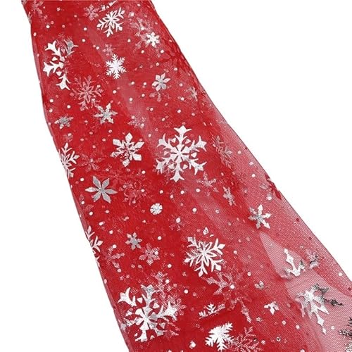 TüLl 150 cm Breite 1 Meter/los Schneeflocke Gedruckt Gaze Polyester Mesh Tüll Rolle Stoff DIY Nähen Tutu Hochzeit Geburtstag Party Supplies TüLl Meterware(Red-Silver) von DUANSIYU