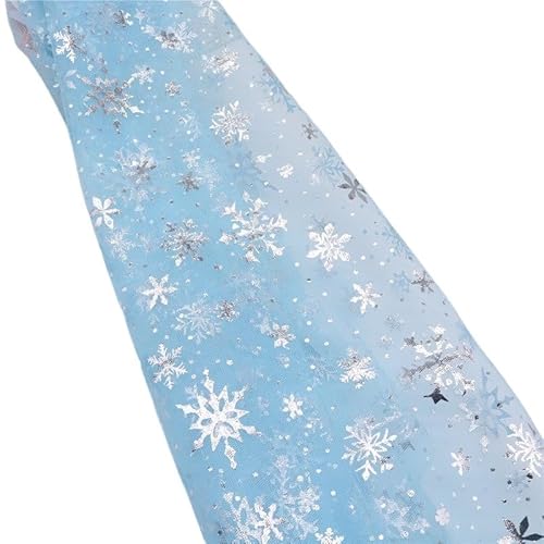 TüLl 150 cm Breite 1 Meter/los Schneeflocke Gedruckt Gaze Polyester Mesh Tüll Rolle Stoff DIY Nähen Tutu Hochzeit Geburtstag Party Supplies TüLl Meterware(Sky Blue-Silver) von DUANSIYU