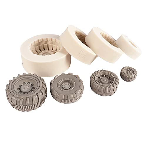 DUBENS 4er Set 3D Reifen Fondant Form, Runde Auto LKW Traktor Rad Form Silikonform für Sugarcraft Kuchen dekorieren Schokolade Süßigkeiten Polymer Ton Seife Kerze von DUBENS