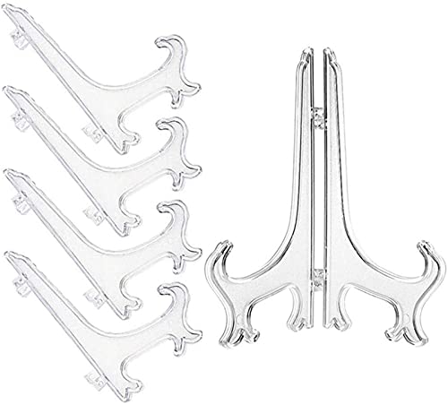 DUBENS 5 Stück Klar Kunststoff Tellerständer Tellerhalter Telleraufsteller klappbar, Staffelei Display Aufsteller Ständer für Präsentation, Schalenständer, Bilderrahmen, 20cm(8") von DUBENS