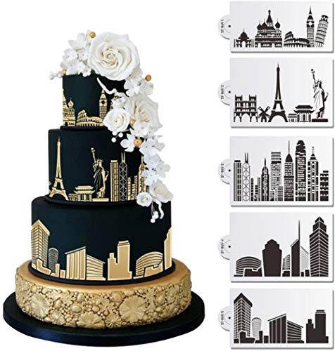 DUBENS 5 Teile Set Wahrzeichen Gebäude Kunststoff Kuchen Schablonen Vorlage für Fondant Kuchen Dekorieren Lieferungen Decor Stencil Mold Weiß, Kuchen Dekorieren Designer von DUBENS