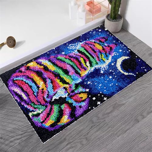 DUBENS Katze-Muster Knüpfteppich Zum Selber Knüpfen Knüpfset, Groß Knüpfhaken Teppich Set für Wohnkultur, DIY Handwerk Geschenke Tapisserie Für Erwachsene Anfänger (75cmx55cm,Bunt) von DUBENS