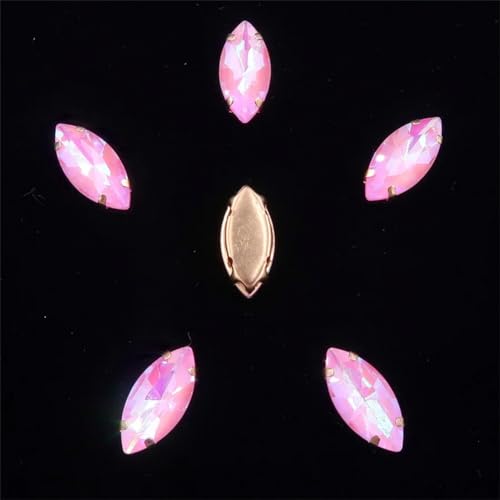 Aufgenähte Strasskrallen, Kristalle in Krallenform 20 Stück Navette-Form Glaskristall 7 * 15 mm Gold Krallenfassungen for Aufnähen von Strass-Pferdeaugen-Kristallen(7x15mm 20pcs A37 Pink AB) von DUBTEDHOU