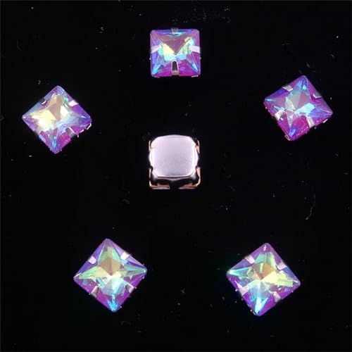 Aufgenähte Strasskrallen, Kristalle in Krallenform 50 Teile/beutel 8Mm Quadratische Form Glas Kristall Silber Metall Krallenfassung Nähen Auf Strass Applikation(8mm 50pcs A28 Lt amethyst AB) von DUBTEDHOU