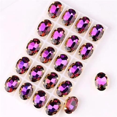 Aufgenähte Strasskrallen, Kristalle in Krallenform Ovale Form, goldene Krallenfassungen for Aufnähen von Strass-Applikation, 20 Stück/Packung, Farben gemischt, Glaskristall(10x14mm 20pcs A12 Amethyst von DUBTEDHOU