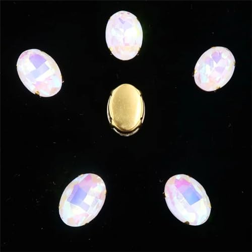 Aufgenähte Strasskrallen, Kristalle in Krallenform Ovale Form, goldene Krallenfassungen for Aufnähen von Strass-Applikation, 20 Stück/Packung, Farben gemischt, Glaskristall(10x14mm 20pcs A18 white AB) von DUBTEDHOU