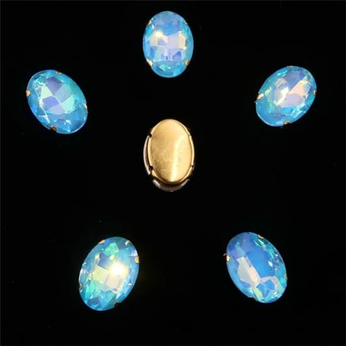 Aufgenähte Strasskrallen, Kristalle in Krallenform Ovale Form, goldene Krallenfassungen for Aufnähen von Strass-Applikation, 20 Stück/Packung, Farben gemischt, Glaskristall(10x14mm 20pcs A19 Aquamarin von DUBTEDHOU