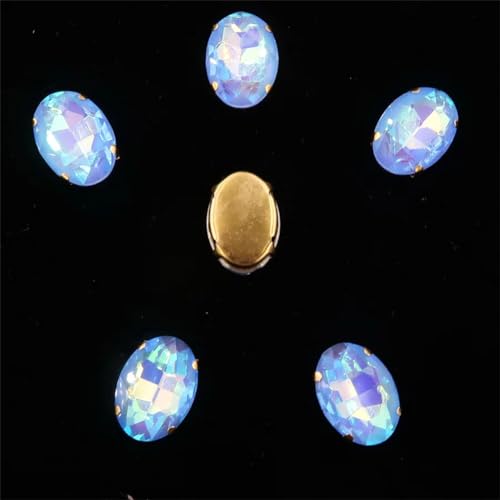 Aufgenähte Strasskrallen, Kristalle in Krallenform Ovale Form, goldene Krallenfassungen for Aufnähen von Strass-Applikation, 20 Stück/Packung, Farben gemischt, Glaskristall(10x14mm 20pcs A20 Lt sapphi von DUBTEDHOU