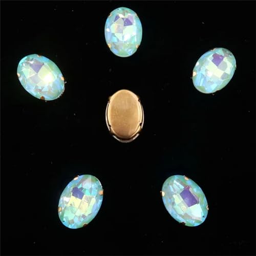 Aufgenähte Strasskrallen, Kristalle in Krallenform Ovale Form, goldene Krallenfassungen for Aufnähen von Strass-Applikation, 20 Stück/Packung, Farben gemischt, Glaskristall(10x14mm 20pcs A22 Peridot A von DUBTEDHOU