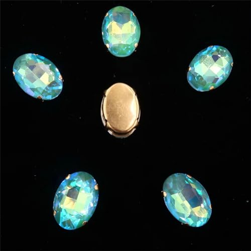 Aufgenähte Strasskrallen, Kristalle in Krallenform Ovale Form, goldene Krallenfassungen for Aufnähen von Strass-Applikation, 20 Stück/Packung, Farben gemischt, Glaskristall(10x14mm 20pcs A23 Emerald A von DUBTEDHOU