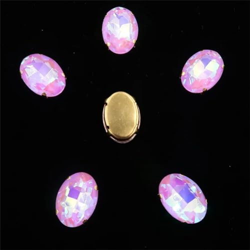 Aufgenähte Strasskrallen, Kristalle in Krallenform Ovale Form, goldene Krallenfassungen for Aufnähen von Strass-Applikation, 20 Stück/Packung, Farben gemischt, Glaskristall(10x14mm 20pcs A30 Violet AB von DUBTEDHOU