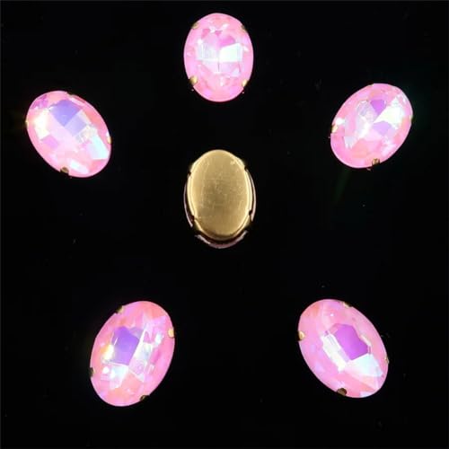 Aufgenähte Strasskrallen, Kristalle in Krallenform Ovale Form, goldene Krallenfassungen for Aufnähen von Strass-Applikation, 20 Stück/Packung, Farben gemischt, Glaskristall(10x14mm 20pcs A37 Pink AB) von DUBTEDHOU