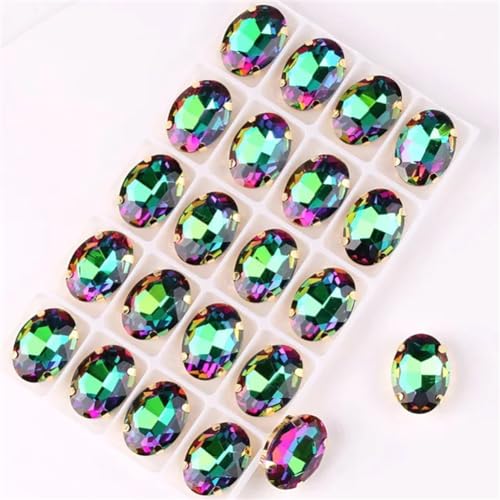 Aufgenähte Strasskrallen, Kristalle in Krallenform Ovale Form, goldene Krallenfassungen for Aufnähen von Strass-Applikation, 20 Stück/Packung, Farben gemischt, Glaskristall(10x14mm 20pcs A9 Colorful e von DUBTEDHOU