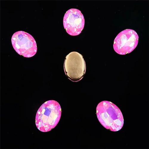 Aufgenähte Strasskrallen, Kristalle in Krallenform Ovale Form, goldene Krallenfassungen for Aufnähen von Strass-Applikation, 20 Stück/Packung, Farben gemischt, Glaskristall(13x18mm 20pcs A34 Rose AB) von DUBTEDHOU