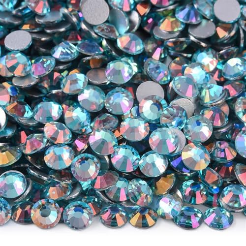 Bulk Flatback Strasssteine, Kristall Hotfix, 1000 Stück SS3–SS34 Glitzer-Strasssteine, nicht Hotfix, Edelsteine, Glas, flache Rückseite, Diamant for Nagelkunst, Nagel-Charms, Kleid(Aquamarine Light,Mi von DUBTEDHOU