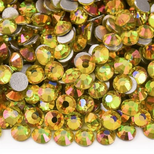 Bulk Flatback Strasssteine, Kristall Hotfix, 1000 Stück SS3–SS34 Glitzer-Strasssteine, nicht Hotfix, Edelsteine, Glas, flache Rückseite, Diamant for Nagelkunst, Nagel-Charms, Kleid(Citrine Light,SS12) von DUBTEDHOU