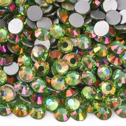 Bulk Flatback Strasssteine, Kristall Hotfix, 1000 Stück SS3–SS34 Glitzer-Strasssteine, nicht Hotfix, Edelsteine, Glas, flache Rückseite, Diamant for Nagelkunst, Nagel-Charms, Kleid(Peridot Light,SS20) von DUBTEDHOU