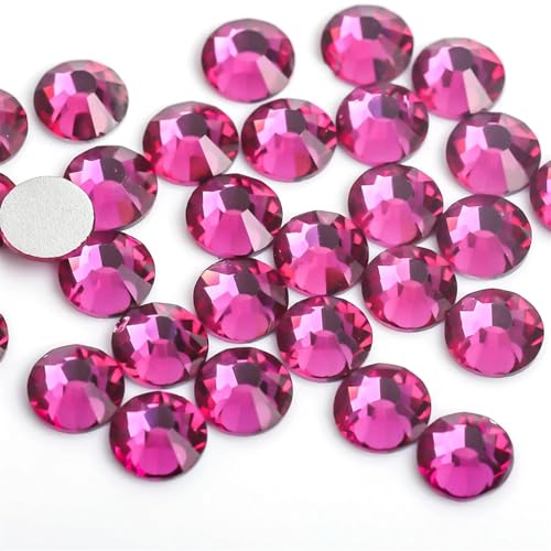 Bulk Flatback Strasssteine, Kristall Hotfix, 1440 Stück hell-dunkelrote Kristallglitzer-Strasssteine ​​für Nagelkunst, SS3–SS30, Glaskristall, nicht HotFix, Nagelkunst-Dekorationen(Fuchsia,SS4) von DUBTEDHOU