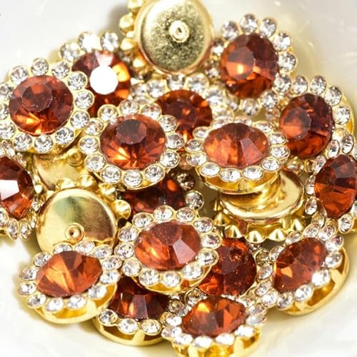 Bulk Flatback Strasssteine, Kristall Hotfix, Runde Strasssteine ​​in Sonnenblumenform mit goldener Unterseite, for Aufkleben, Glitzerkristalle, Strass for selbstgemachte Hochzeitskleider, 100 Stück(Co von DUBTEDHOU