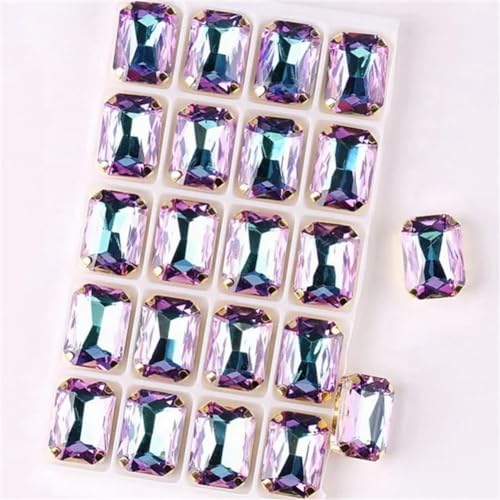 DUBTEDHOU Aufgenähte Strasskrallen, Kristalle in Krallenform 20 Teile/Paket Rechteckige Form Aufnäher Strass 13 * 18Mm Gold Krallen Einstellungen Kristall Applikation(13x18mm 20pcs A13 Violet RB) von DUBTEDHOU