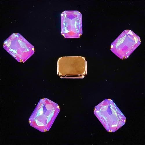 DUBTEDHOU Aufgenähte Strasskrallen, Kristalle in Krallenform 20 Teile/Paket Rechteckige Form Aufnäher Strass 13 * 18Mm Gold Krallen Einstellungen Kristall Applikation(13x18mm 20pcs A29 Purple AB) von DUBTEDHOU