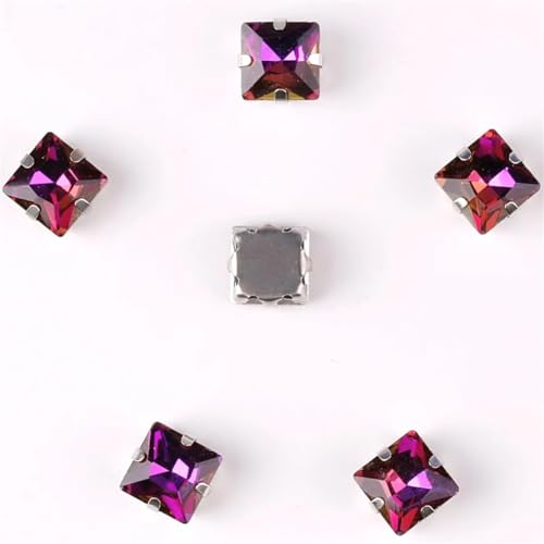 DUBTEDHOU Aufgenähte Strasskrallen, Kristalle in Krallenform 50 Teile/Beutel 8Mm Quadratische Form Glas Kristall Silber Metall Krallenfassung Nähen Auf Strass Applikation(8mm 50pcs A12 Amethyst RB) von DUBTEDHOU