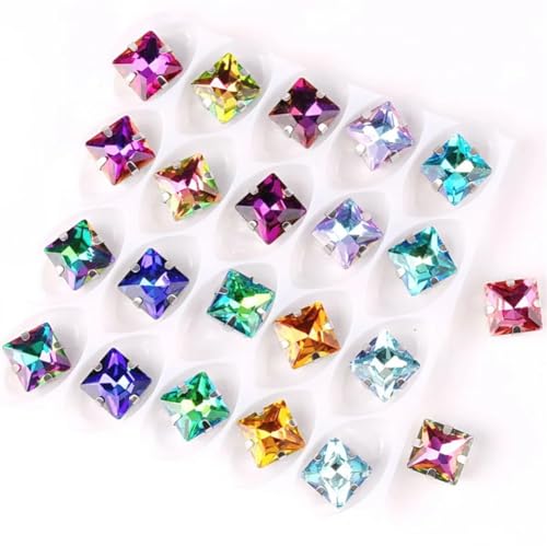 DUBTEDHOU Aufgenähte Strasskrallen, Kristalle in Krallenform 50 Teile/Beutel 8Mm Quadratische Form Glas Kristall Silber Metall Krallenfassung Nähen Auf Strass Applikation(8mm 50pcs A17 Rainbow Mix) von DUBTEDHOU